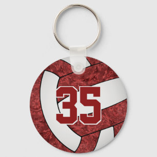 Maroon white school colours custom name volleyball key ring