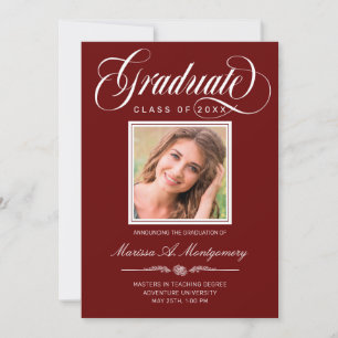 Maroon White Script Two Photo College Graduation Announcement