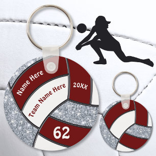 Maroon, White, Silver Cheap Volleyball Keychains