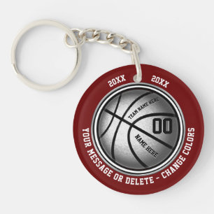 Maroon, White, Silver Custom Basketball Keychains