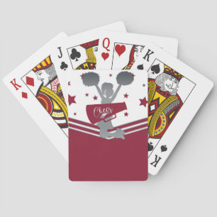 Maroon White Silver Stars Cheer Cheer-leading Playing Cards
