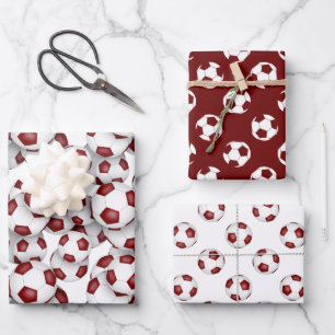 maroon white soccer balls coordinating sports set wrapping paper sheet