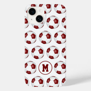 maroon white soccer balls pattern monogrammed Case-Mate iPhone 14 case
