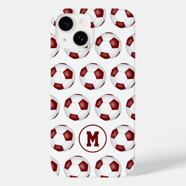maroon white soccer balls pattern monogrammed Case-Mate iPhone case (Back)