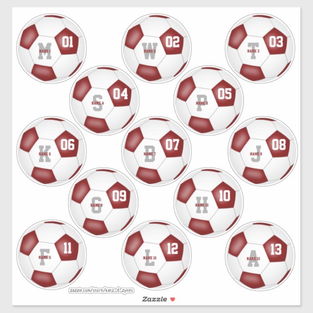 Maroon white soccer team colours boys girls set 13 (Sheet)