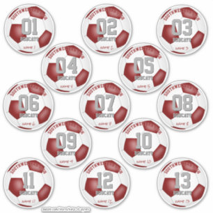 Maroon white soccer team colours gifts set of 13
