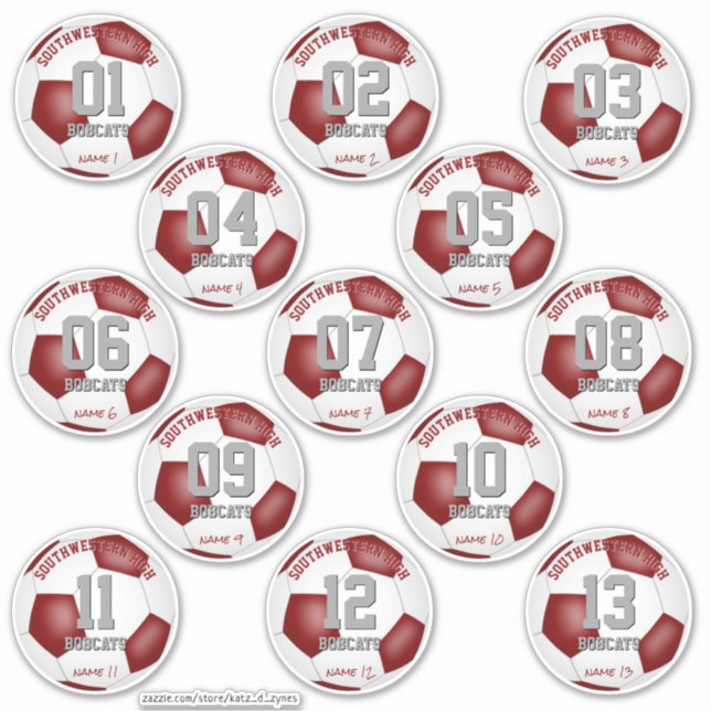 Maroon white soccer team colours gifts set of 13 (Front)