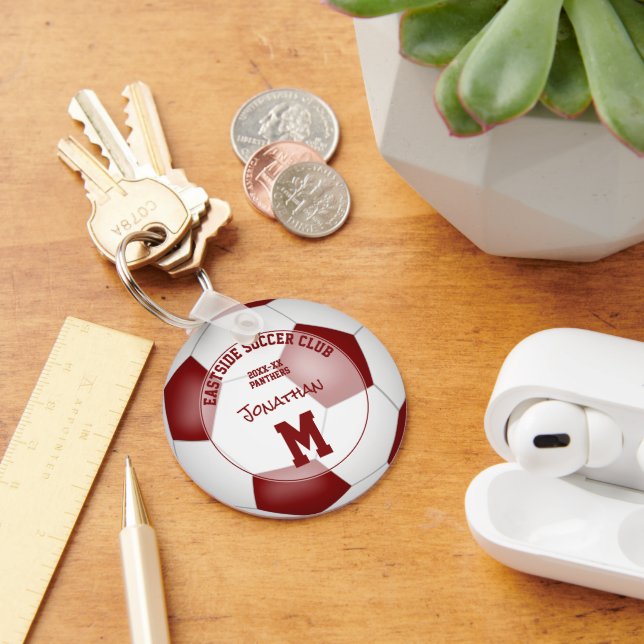 maroon white soccer team gifts kids sports key ring (Desk)