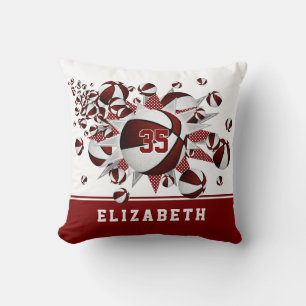 maroon white sports room girls basketballs stars cushion