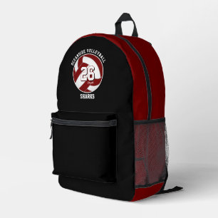 maroon white sports team colors volleyball player printed backpack