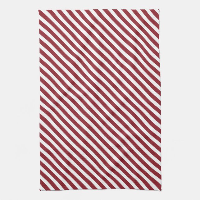 Maroon & White Striped Pattern Tea Towel (Vertical)