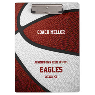 maroon white team colours basketball coach name clipboard
