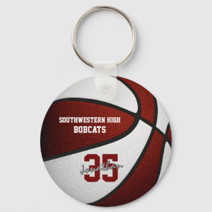 maroon white team colours boys girls basketball key ring