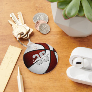 maroon white team colours boys girls basketball key ring