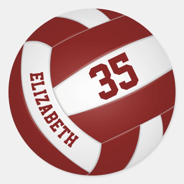 maroon white team colours boys girls volleyball classic round sticker (Front)