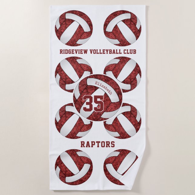 maroon white team colours gifts girly volleyballs  beach towel (Front)