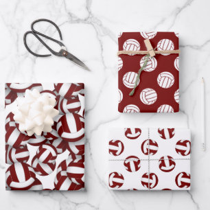 Maroon white team colours matching set volleyball wrapping paper sheet