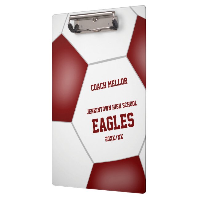 maroon white team colours personalised soccer coac clipboard (Left)