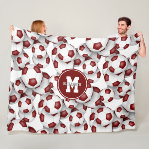 maroon white team colours soccer balls pattern fleece blanket