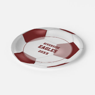 maroon white team colours soccer banquet paper plate