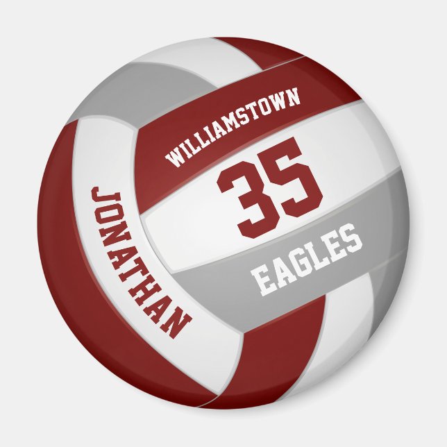 maroon white volleyball team name boys girls magnet (Front)