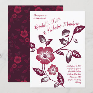 Maroon Wine Dark Letterpress Floral Wedding Invitation