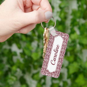 Maroon With White Crochet Lace Pattern Key Ring