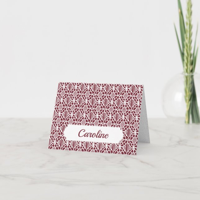 Maroon With White Crochet Lace Pattern Note Card (Front)