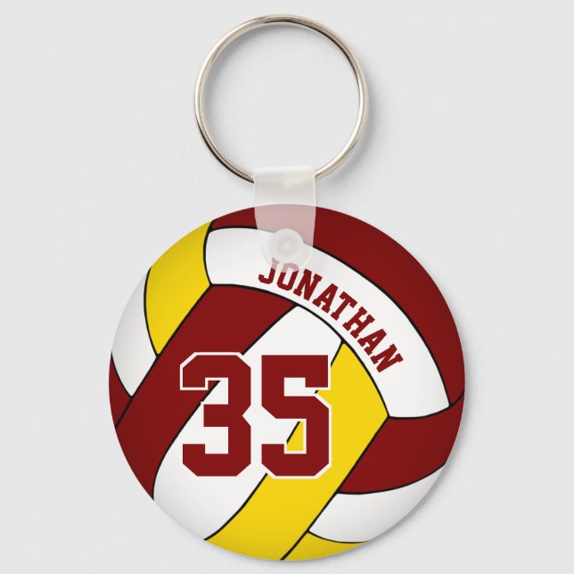 maroon yellow boys custom jersey number volleyball key ring (Front)