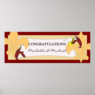 Maroon Yellow Fleur de Lis Crawfish Party Banner Poster