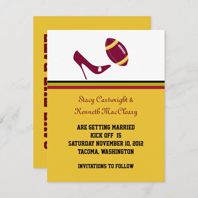 Maroon & Yellow Football Wedding Save The Date Invitation (Front/Back)