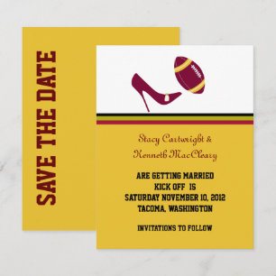 Maroon & Yellow Football Wedding Save The Date Invitation