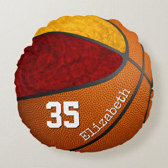 maroon yellow girls' basketball team colours custo round cushion (Front)