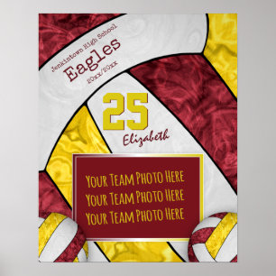 maroon yellow girls' volleyball team photo poster