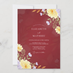 Maroon Yellow Petal Wedding Invitation