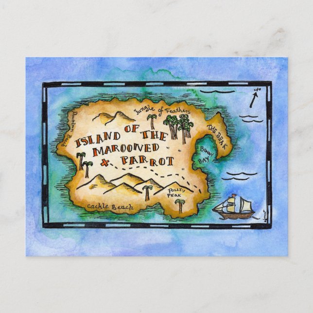 Marooned Parrot Treasure Map Postcards (Front)