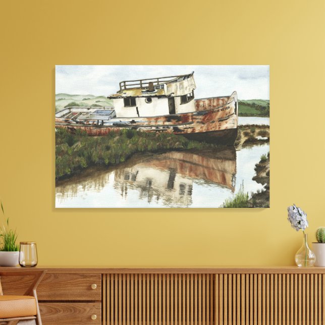 Marooned Ship Watercolor Canvas (Insitu(LivingRoom))