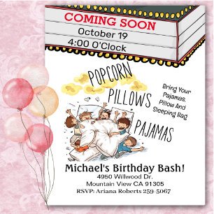  Marquee Boy's Movie Night Birthday  Invitation
