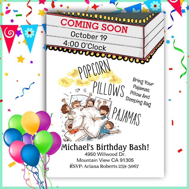  Marquee Boy's Movie Night Birthday  Invitation (Creator Uploaded)