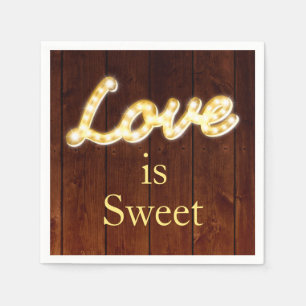 Marquee Lights Love is Sweet - barn board Napkin