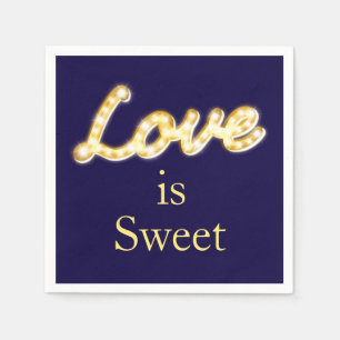 Marquee Lights Love is Sweet Napkin - blue