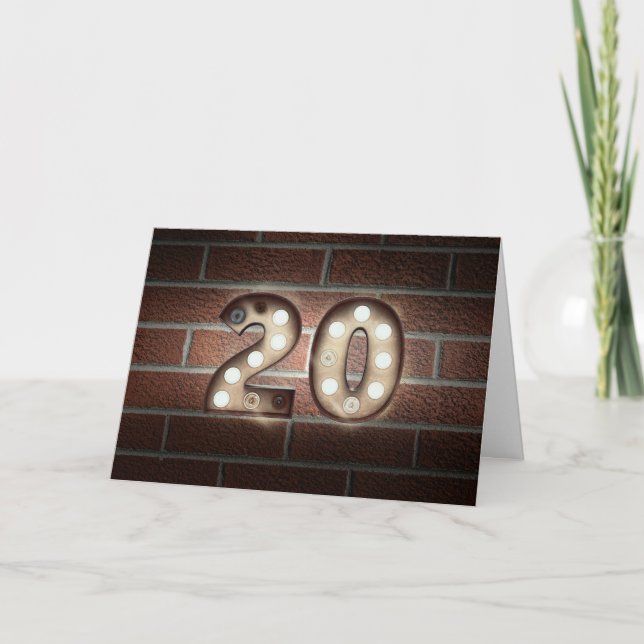 Marquee Lights On Brick for 20th Birthday Card (Front)
