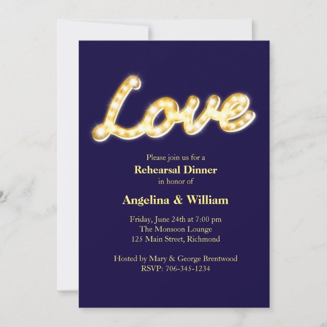 Marquee Lights Rehearsal Dinner Invite (Front)