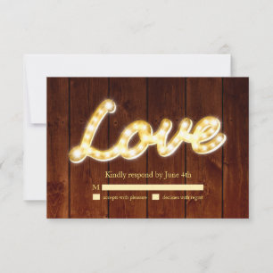 Marquee Lights RSVP - barn board Card