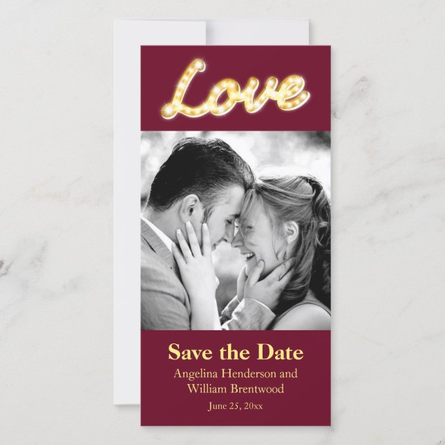 Marquee Lights Save the Date Photo Card (Front)