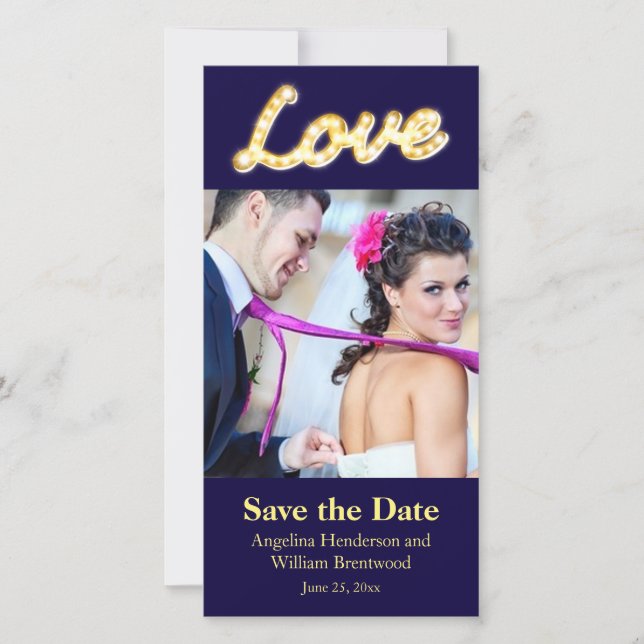 Marquee Lights Save the Date Photo Card (Front)