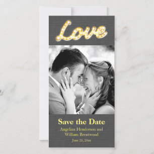 Marquee Lights Save the Date Photo Grey Burlap
