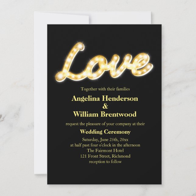 Marquee Lights Wedding Invite - black (Front)