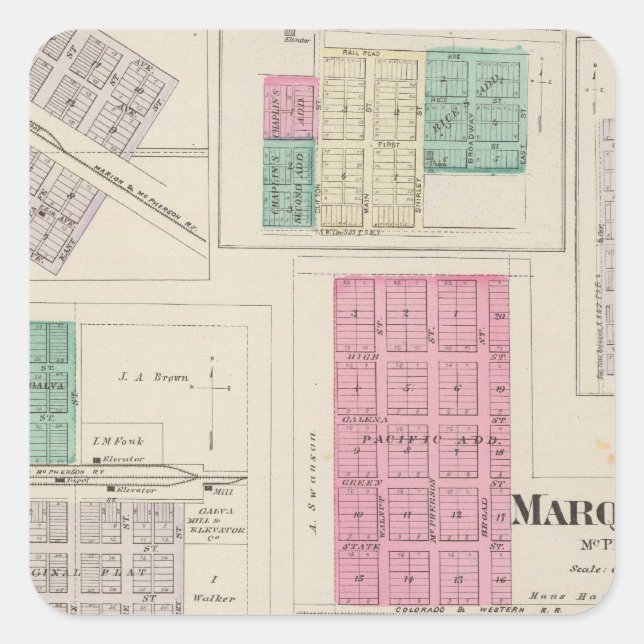 Marquette, Conway, Galva, Elyria, Ames, Kansas Square Sticker (Front)