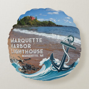 Marquette Harbour Lighthouse, Marquette, MI  Round Cushion
